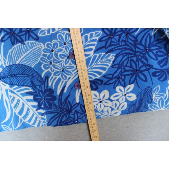 Life Style Woman 1X‎ Blue Hawaiian 3/4 Sleeve Button Up Jacket/Top - Picture 3 of 7